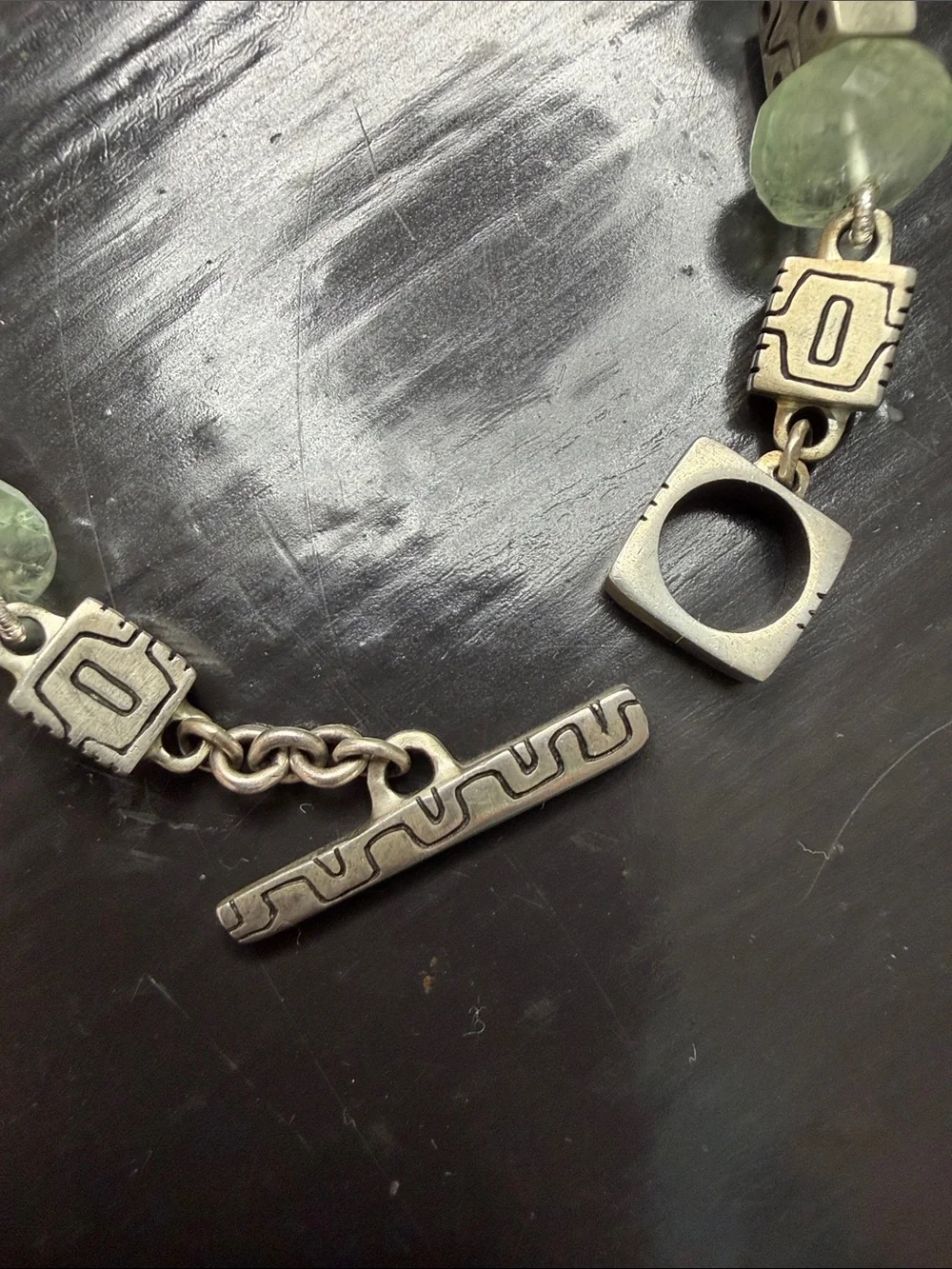 Lisa Jenks - 925 sterling and green gemstone bracelet 8”